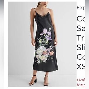 Express Satin Floral Lace Trimmed Midi Slip Dress size L